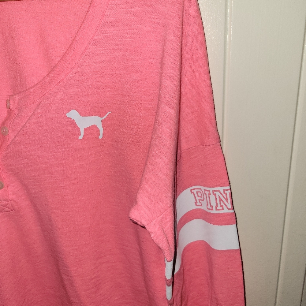 VICTORIAS SECRET PINK neon hot pink logo baseball tee size xs/small - Picture 3 of 6